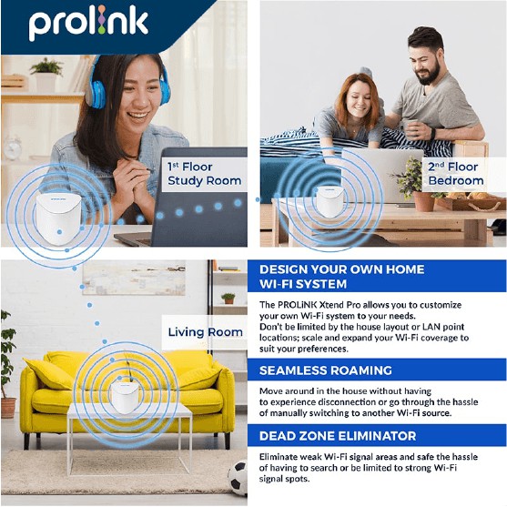 Prolink Xtend Pro Mesh AC2100 WiFi System l Wireless Dual-Band I 2100Mbps l Gigabit Port l Twin - Gambar 4