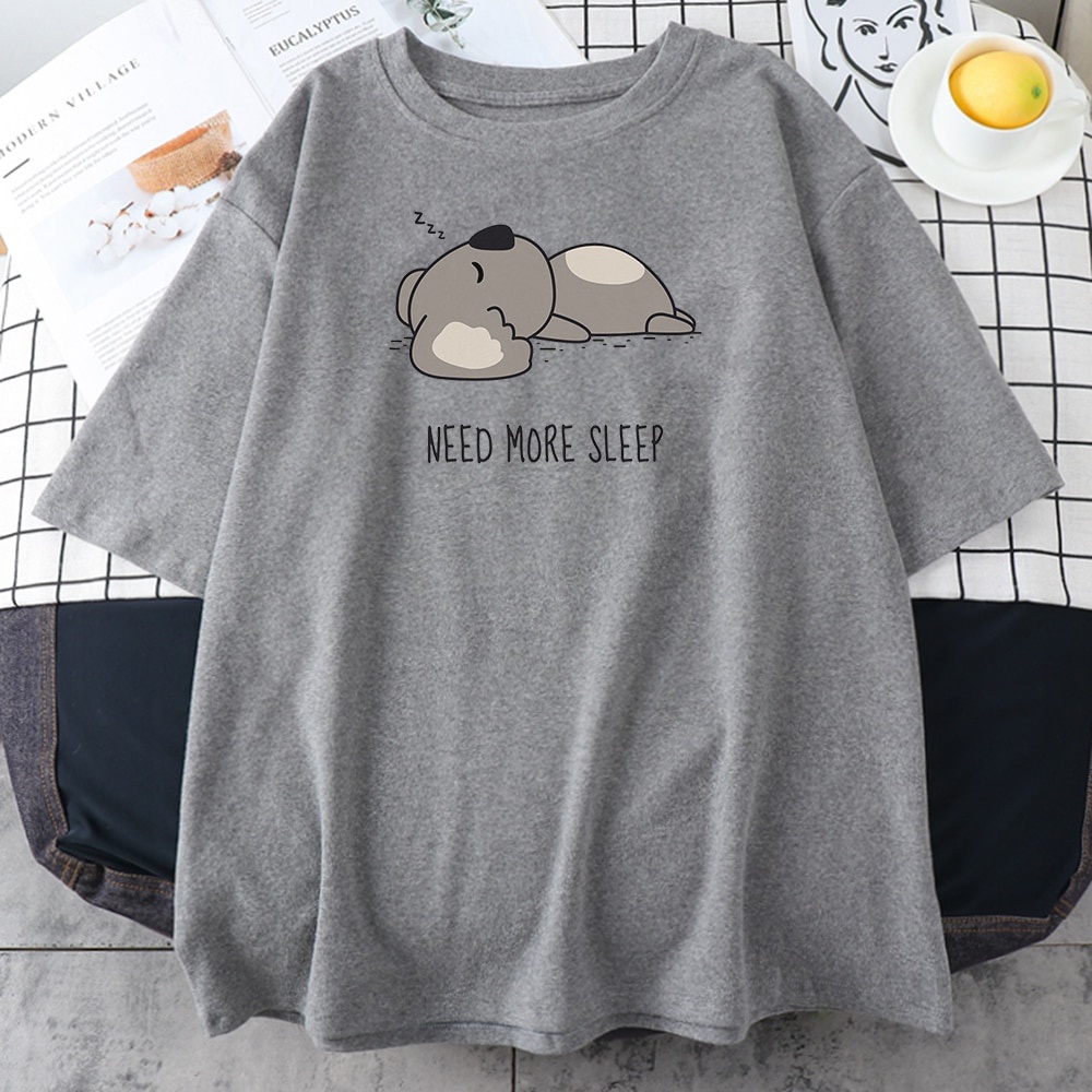 Little Bear Who Need More Sleep Printing Women's Tee Shirts Summer Vintage Clothing Leisure t Shirts Women's t-Shirts