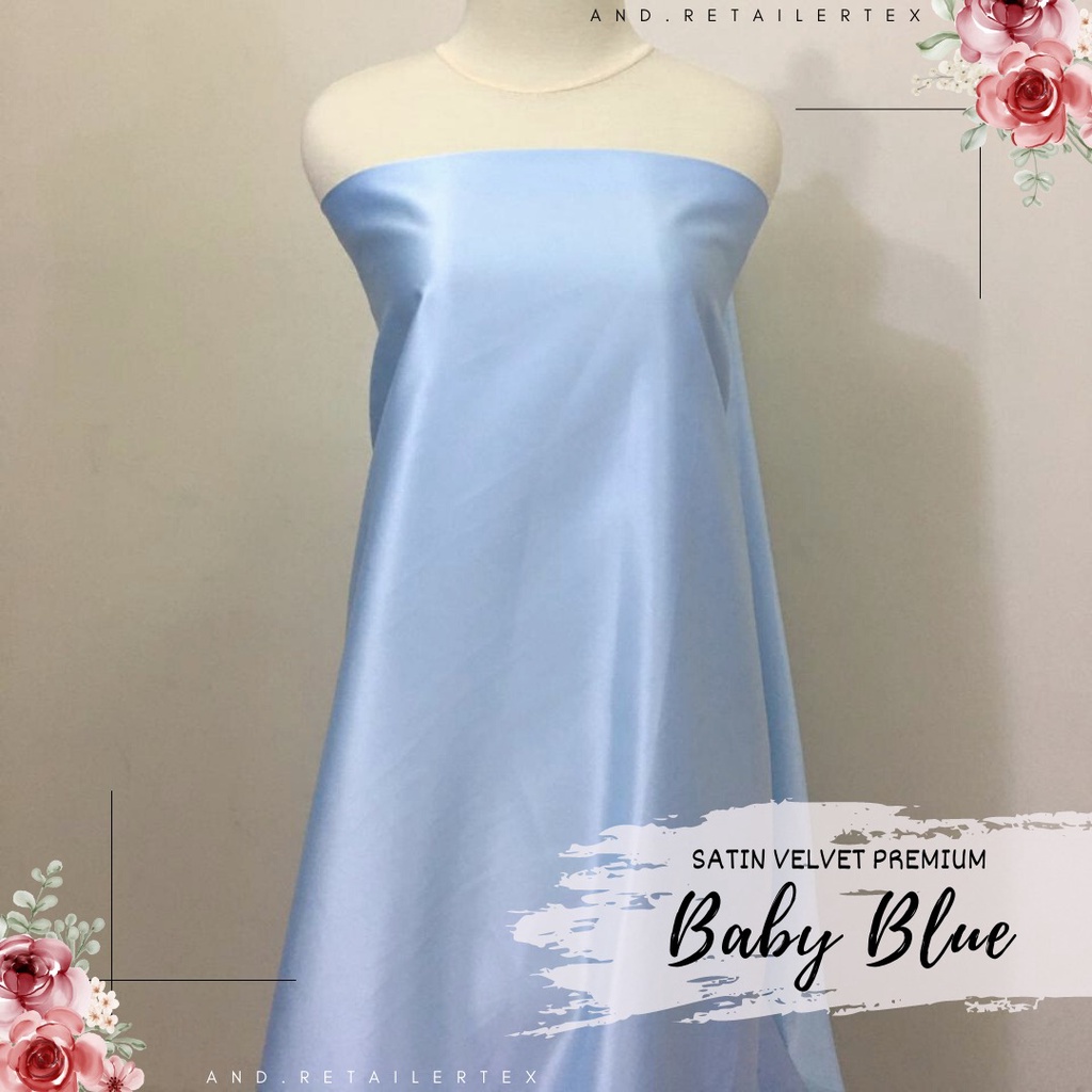Premium Velvet Satin Fabric Baby Blue Color Material Material Can Be