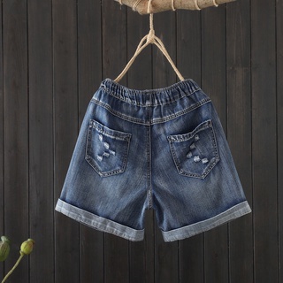 Plus Size Elastic Waist Denim Shorts