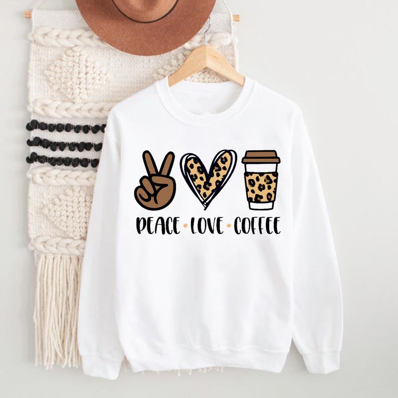 Leopard Love Coffee Trend 90s Style Autumn Spring Printed Pullovers Clothing Fashion Women Ladies Female Casual Graphic Sweatshirts