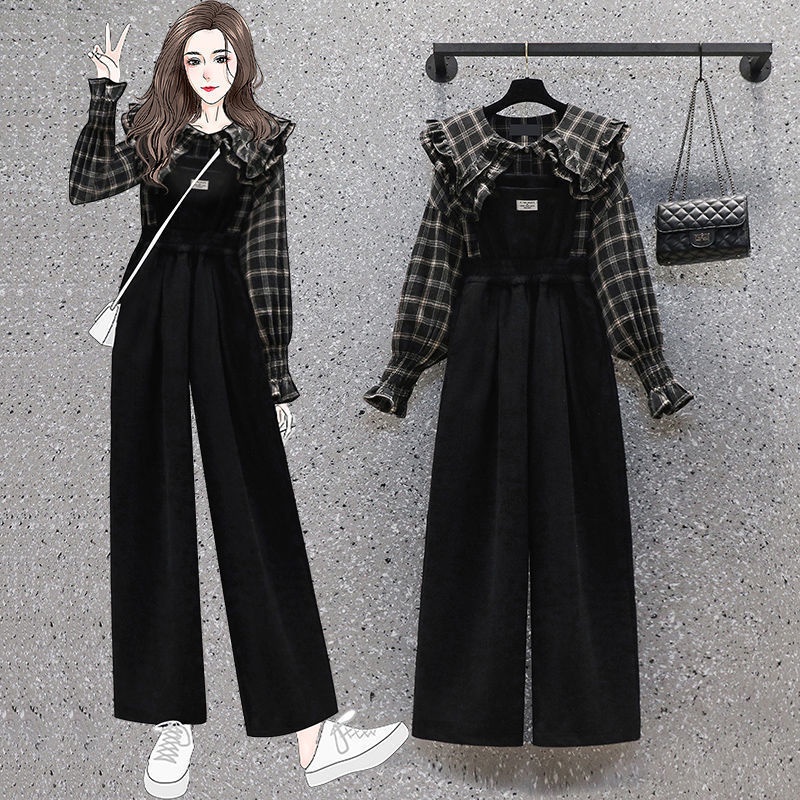 Plus Size Women's Clothing 2022 Spring New Style Fashion Overalls Fat Sister Western Age-Reducing Two-Piece Suit