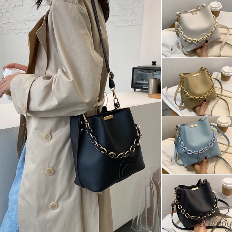 Women's Sling Bag Trendy Fashion Simple Chain Bucket Handbag Soft PU Tote Sling Bag Handbag Shoulder Bag Women's Big Capacity Trendy Fashion Simple Chain Bucket Soft PU Tote