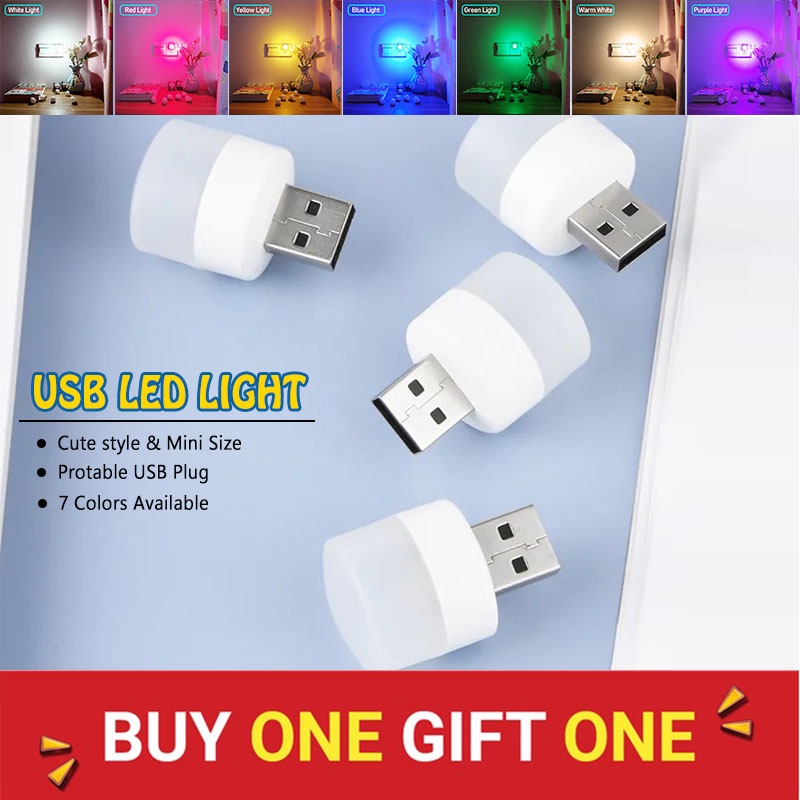 【BUY 1 FREE 1】USB Plug Lamp Computer Mobile Power Charging Treasure LED ...