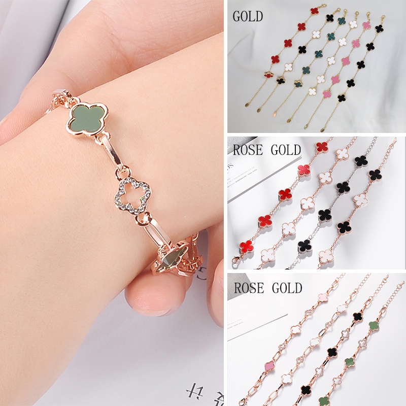 Dropship Korean Version Of The Fashion Four-leaf Clover Mother-of-pearl  Inlaid Diamond Bracelet Plated With 18K Gold Light Luxury Ins Simple Design  Titanium Steel Female Bracelet to Sell Online at a Lower Price