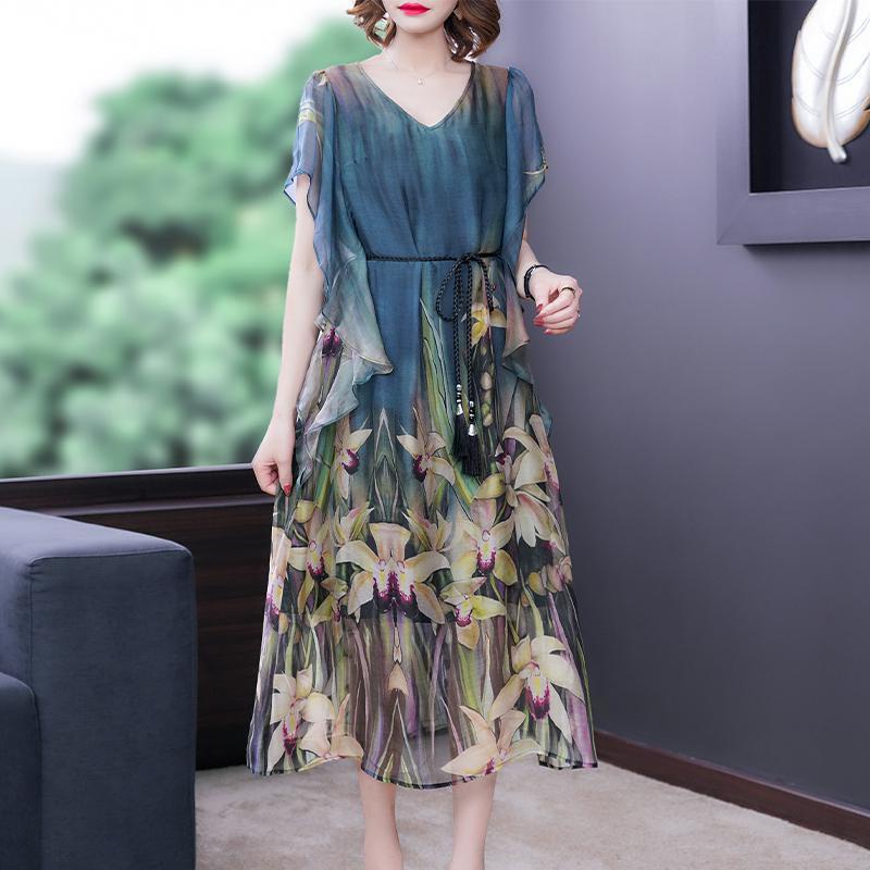 Satin dress 2021 summer new French retro tea break dress fashion