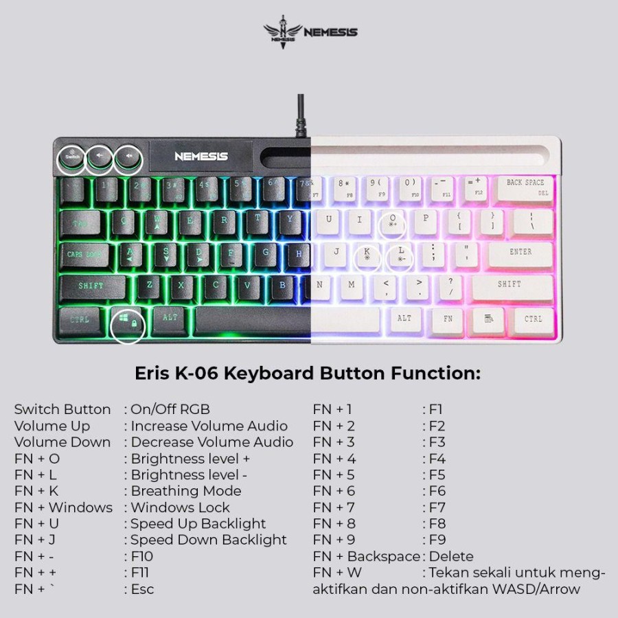 NYK Nemesis Eris K06 / K-06 Membrane Gaming Keyboard With Phone Holder - Gambar 4