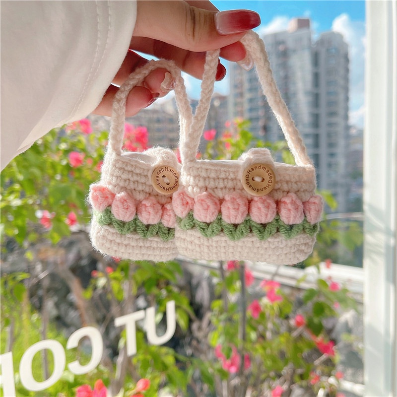 Knitted Tulip Tote Bag Earphone Protective Case for airpods1/2 AirPods3 ...