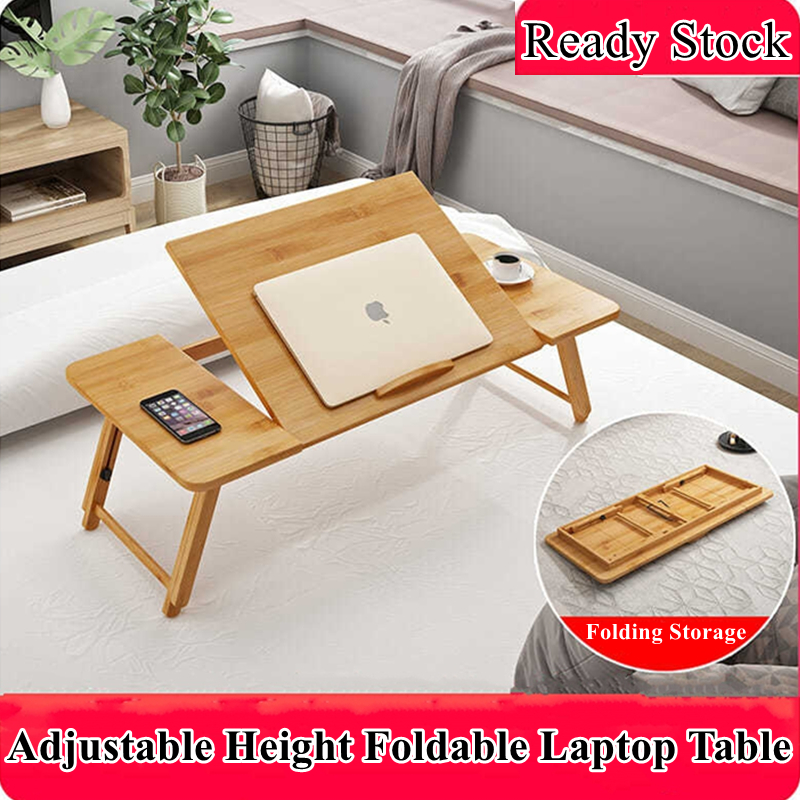 Foldable Laptop Stand Table adjustable height Vented Ergonomic Bamboo ...