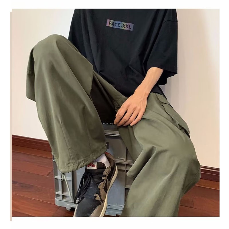 Men's Army Green All-match Loose Cargo Pants Oversized Trend Wide Leg  Straight Pants Chinos Cotton High Quality