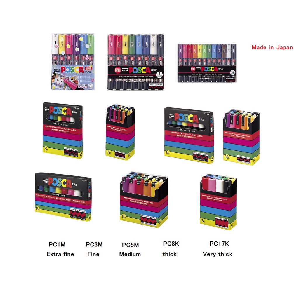 Uni 12pcs Posca Paint Markers,PC 1M 12C Extra Fine Posca Markers