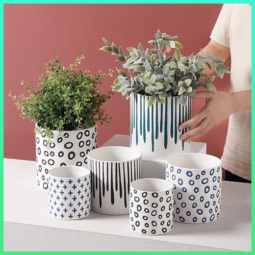 Ceramic Pot Creative Simple Pattern Ceramic Planter Pot Green Plant Pot ...