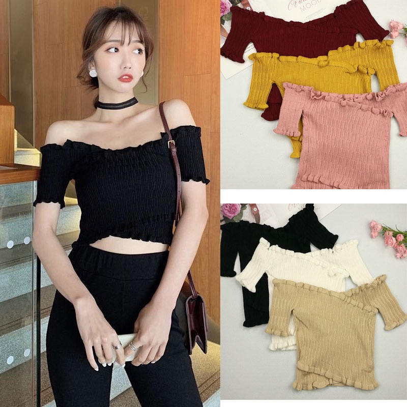 Off shoulder crop top shopee sale