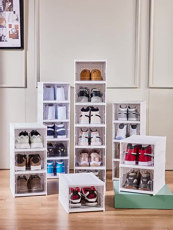 🇸🇬 Ready Stock Foldable Stackable Shoe Storage Box Rack Transparent ...