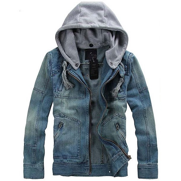 Mens denim jacket with grey hoodie sale