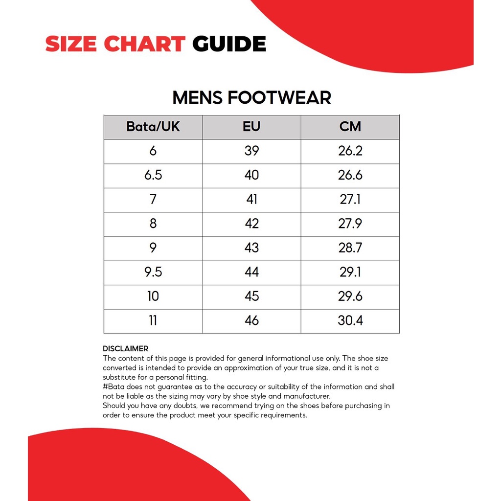 Bata shoe chart shop
