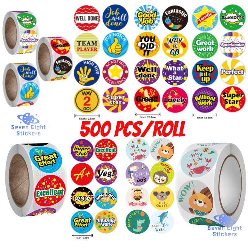 500Pcs/Roll Cute Reward Stickers with Word Motivational Stickers for School Teacher Kids Student