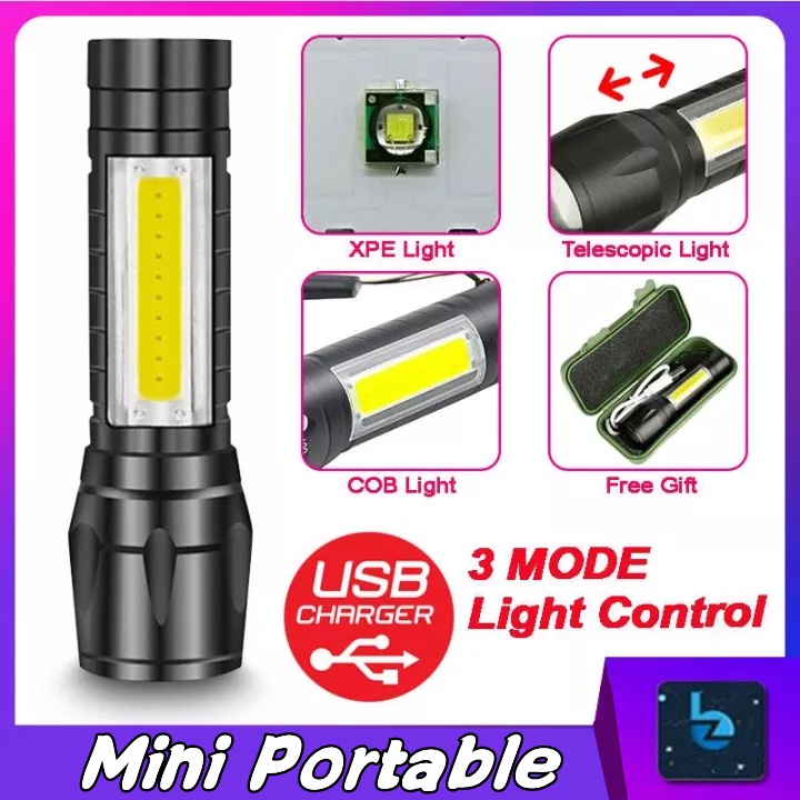 Portable Mini Flashlight Tactical Zoom Bright Torchlight Outdoor ...