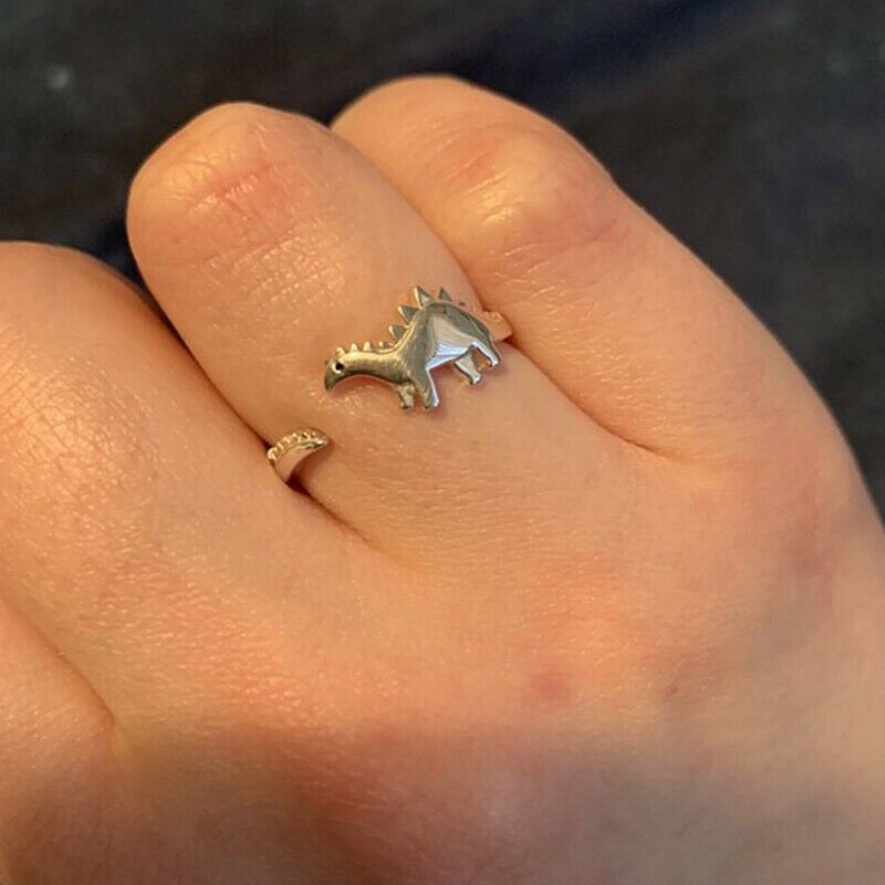 Fashion Vintage Little Dinosaur Opening Rings / Personality Simple Silver Colour Metal Animal Adjustable Ring / Unique Cute Gifts For Boys Or Girl Friends / Dinosaur Rings Jewelry Accessories