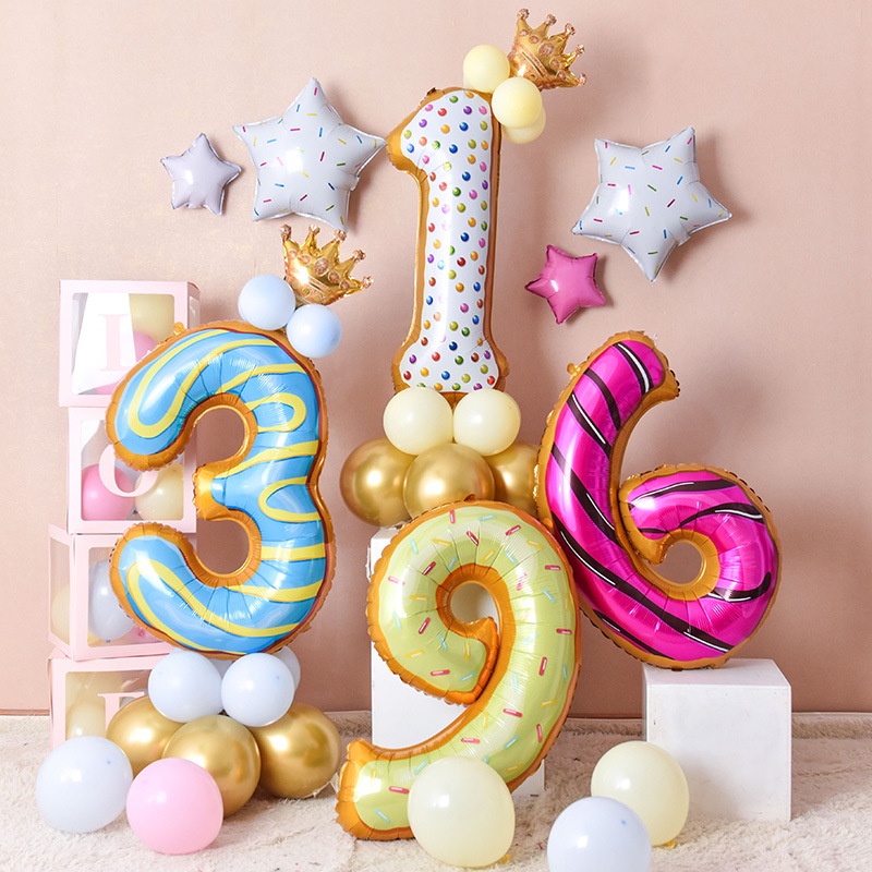 32 inch cartoon candy number aluminum foil balloon 0-9 donut ice cream ...
