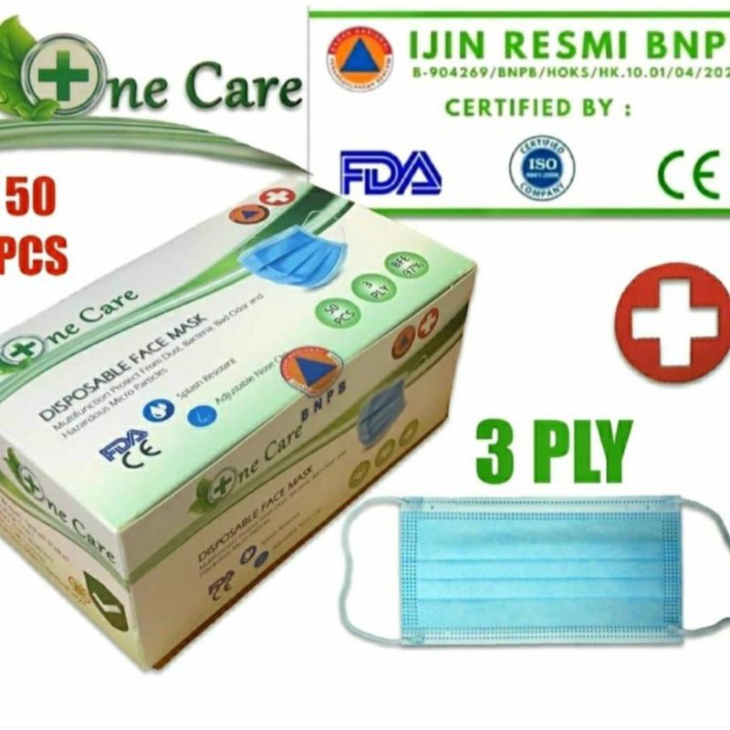 3ply one care Blue Earloop Mask Contents 50pcs | Shopee Singapore