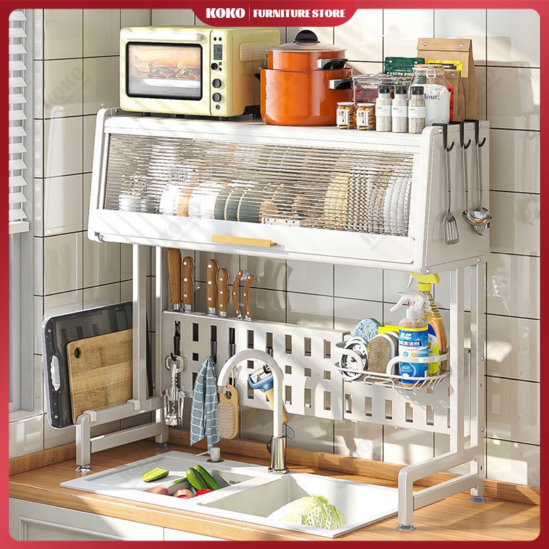 Kitchen sink rack bowl rack countertop telescopic dish with door dish ...