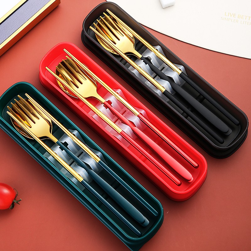 3pcs Stainless Steel Flatware Set Portable Utensils Spoon