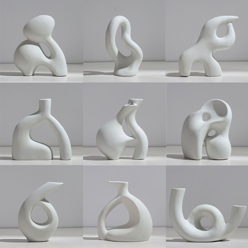 ✿ Nordic Minimalism White Ceramic Vase Abstract Modern Irregular Shaped Geometric Flower Pot Home Office Decoration