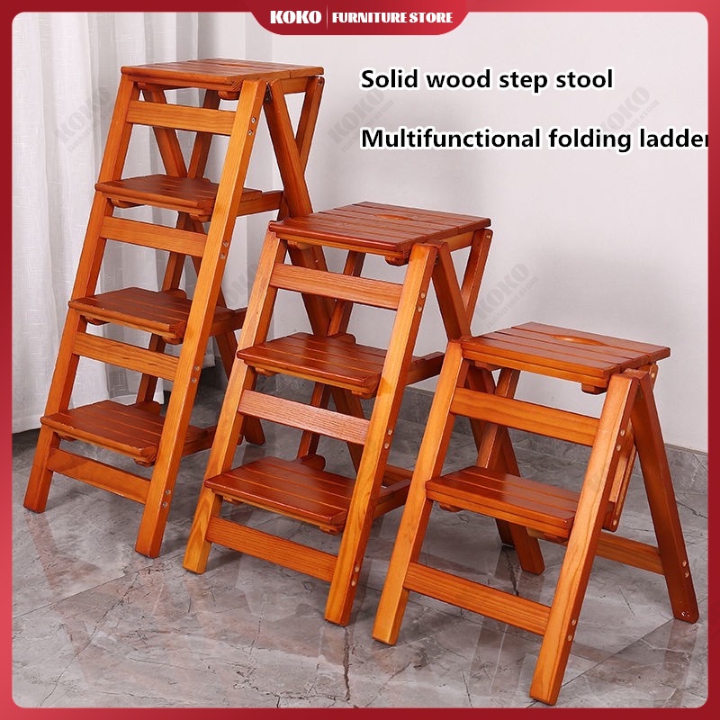 Solid wood multifunctional folding ladder fourstep ladder chair