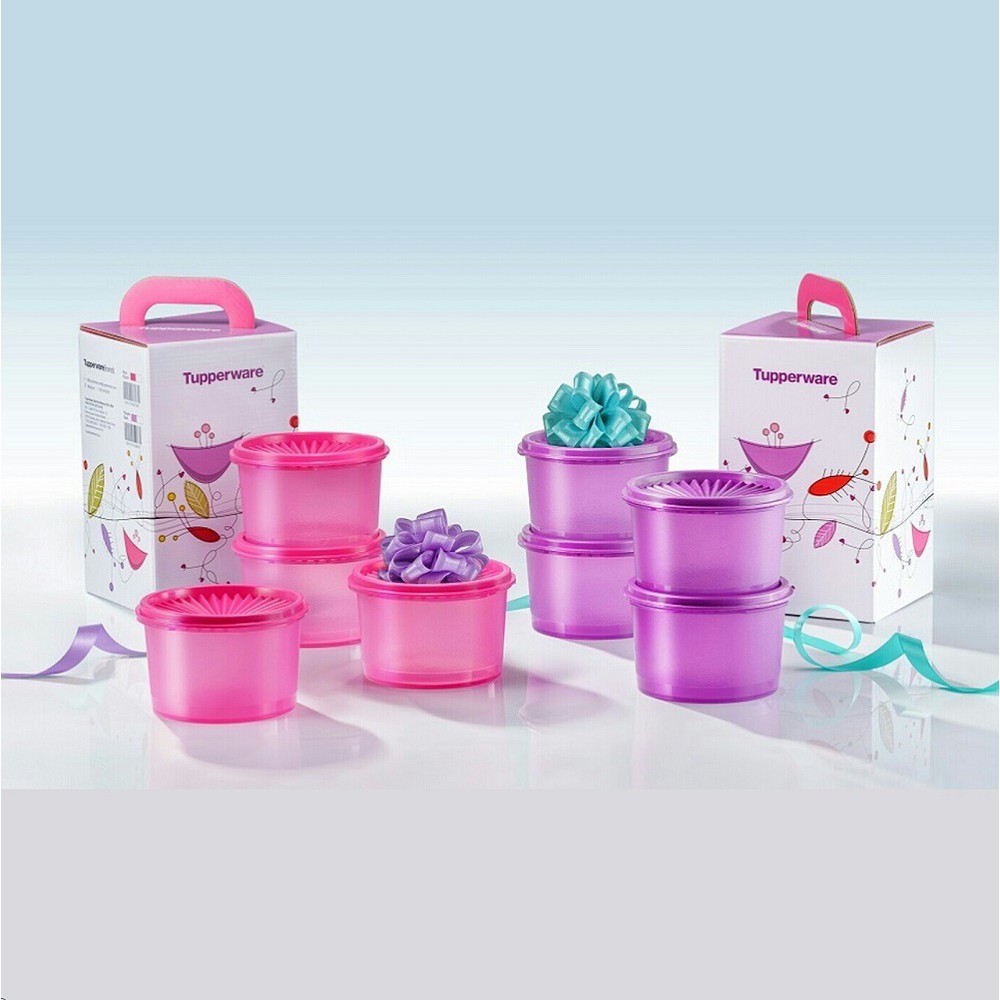 Tupperware Mini Deco Canister Set (4) 600ml Pink/Purple round container ...