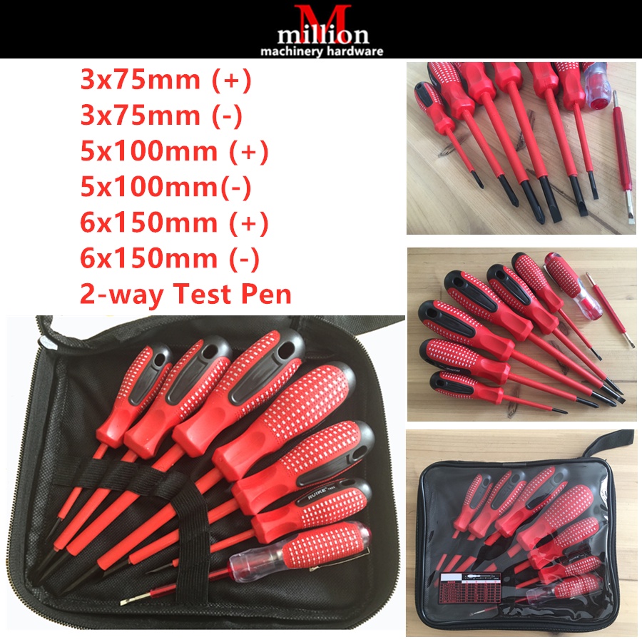 7pcs Electrical Mechanic Insulated Screwdriver Set Multipurpose Magnetic  Slotted Screw Driver Bits Kit with Tester Pen