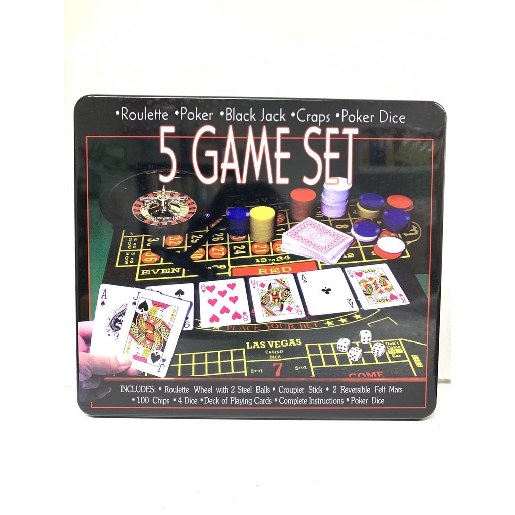 SG seller] 5in1 Casino Game Set with Mat Roulette Poker Craps Black Jack  Poker Dice Games Bar Party Board Game | Shopee Singapore