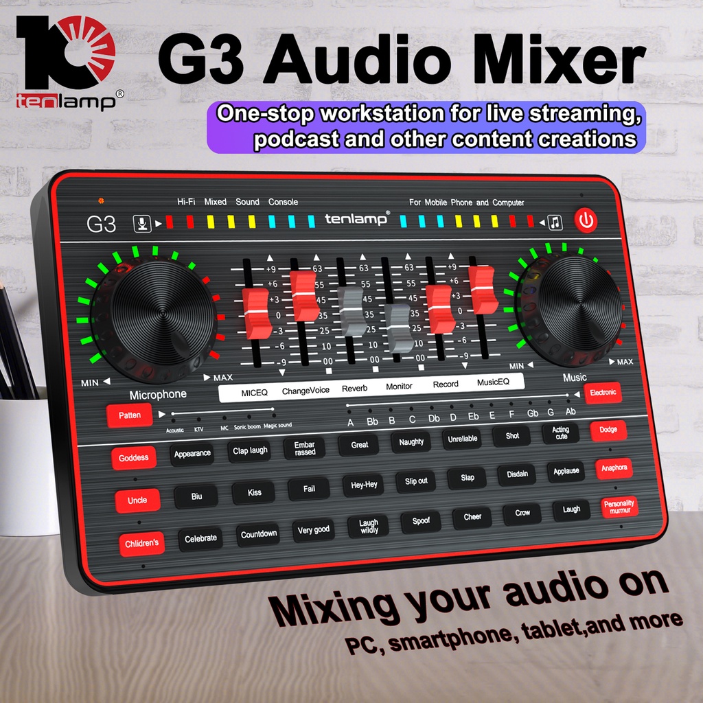 Audio Interface with Audio Mixer & Sound Card, tenlamp G3 Audio Consol