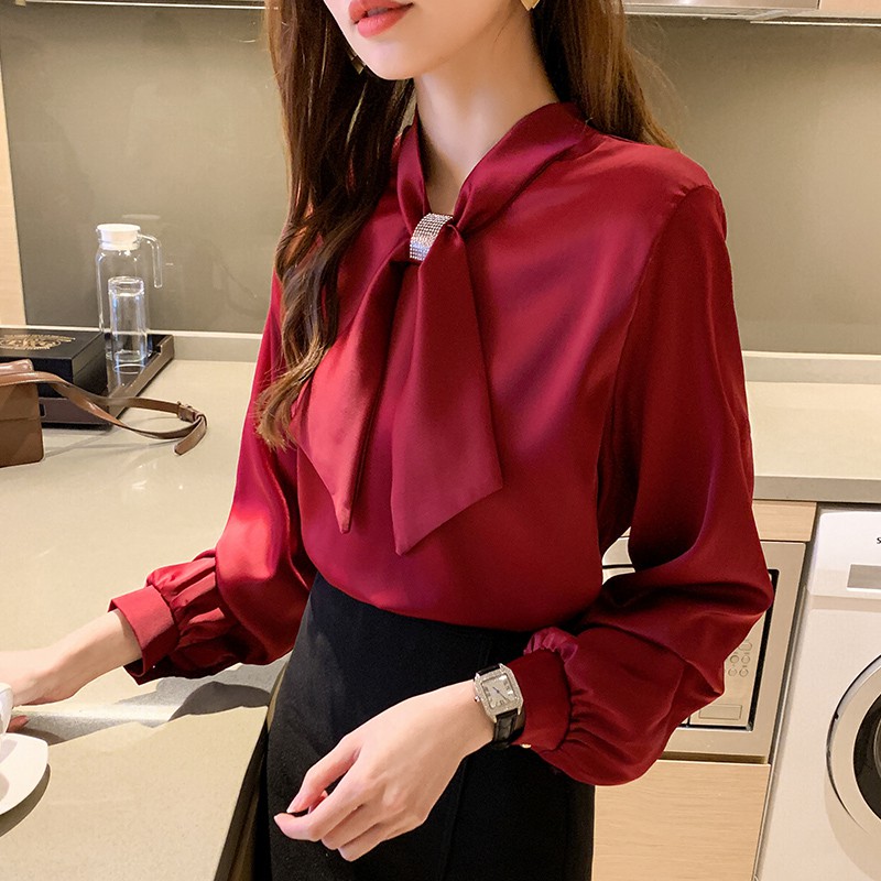 Elegant Office Women Shirt Red, Korean Fashion Red Shirt