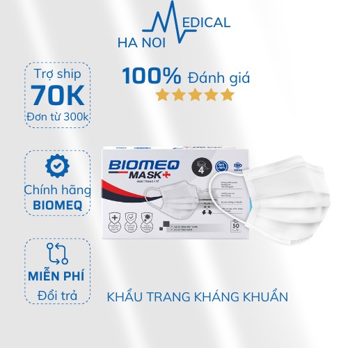 Box of 50 premium BIOMEQ ANTIBACTERIAL 4-layer medical masks WHITE ...