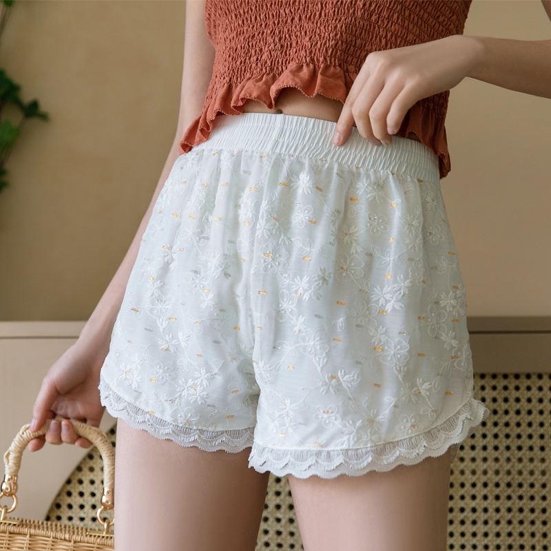 Women's Lace Shorts Double-layered Lace Trim Hem Embroidery Crochet ...