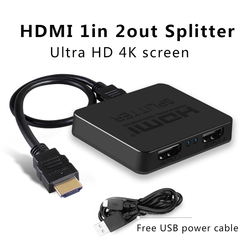 1x2 HDMI Splitter 1 in 2 Out 1 to 2 Amplifier Dual Monitors for