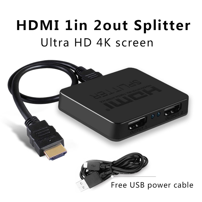 HDMI Splitter 1 in 2 Out, 4K HDMI Splitter for Dual Monitors, 1x2 HDMI  Splitter 1 to 2 Amplifier for Full HD 1080P 3D Come(1 Source onto 2  Displays) 