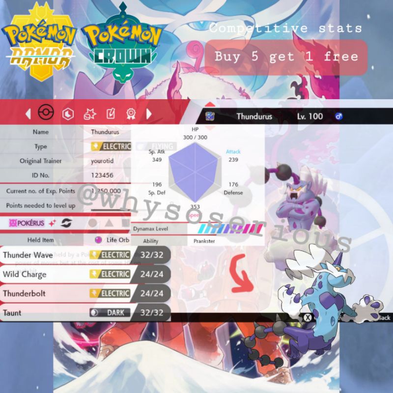 Pokemon Sword and Shield Square Shiny Thundurus (Digital Game Code ...