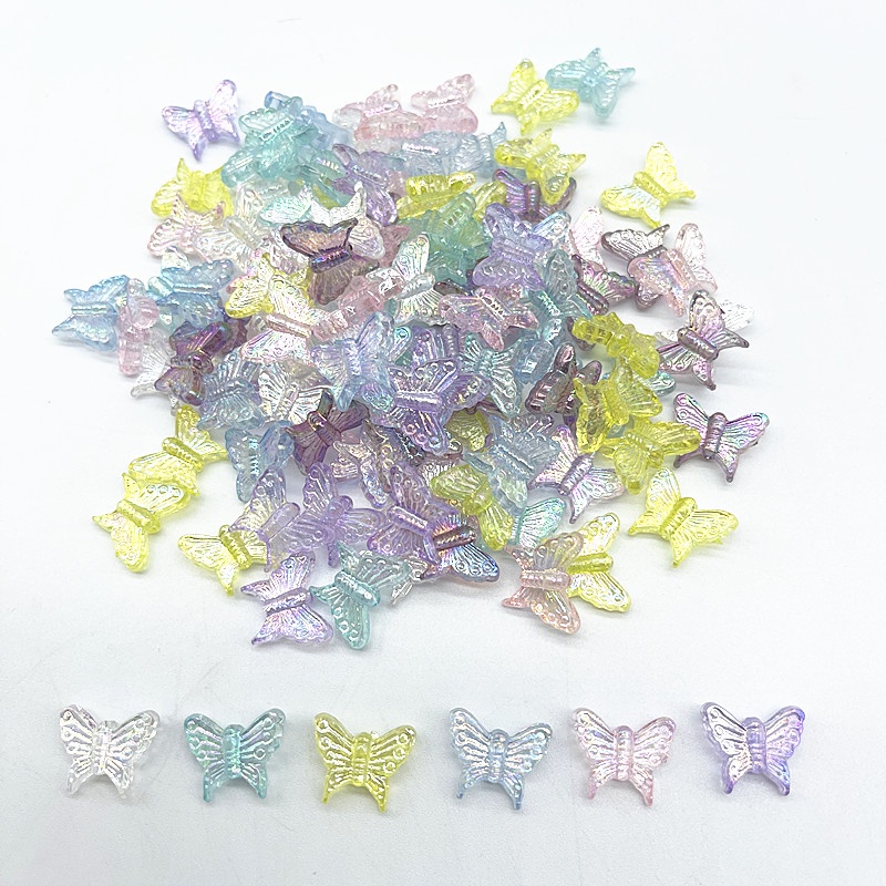 30pcs 14mm Transparent AB Color Butterfly Shape Acrylic Beads For Handmade Jewelry Making DIY Crafts Accessories