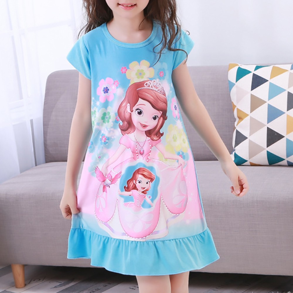 Kids Girls Sleep dress Elsa Frozen Princess Pajamas Cartoon Cotton Short Sleeve Nightwear 2 12 Years Shopee Singapore