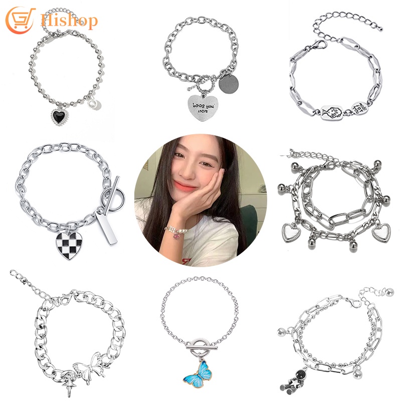 Korean Silver Bracelet Pearl Heart Pendant Elegant Bracelets Women Jewelry Fashion Accessories