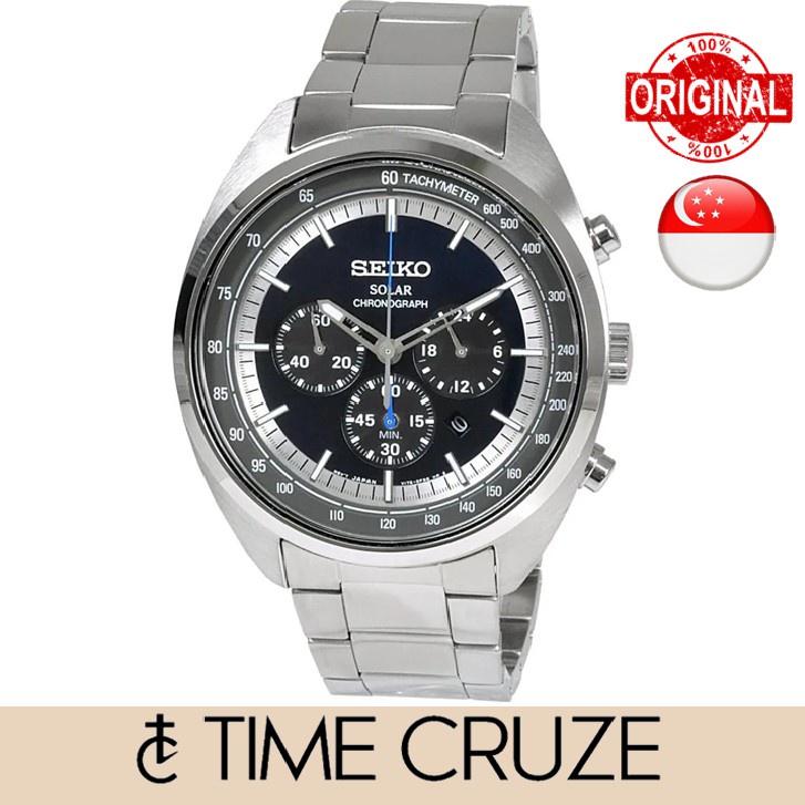 Time Cruze Seiko SSC619 Solar Chronograph Tachymeter Stainless Steel Blue Dial Men Watch SSC619P1 SSC619P Shopee Singapore