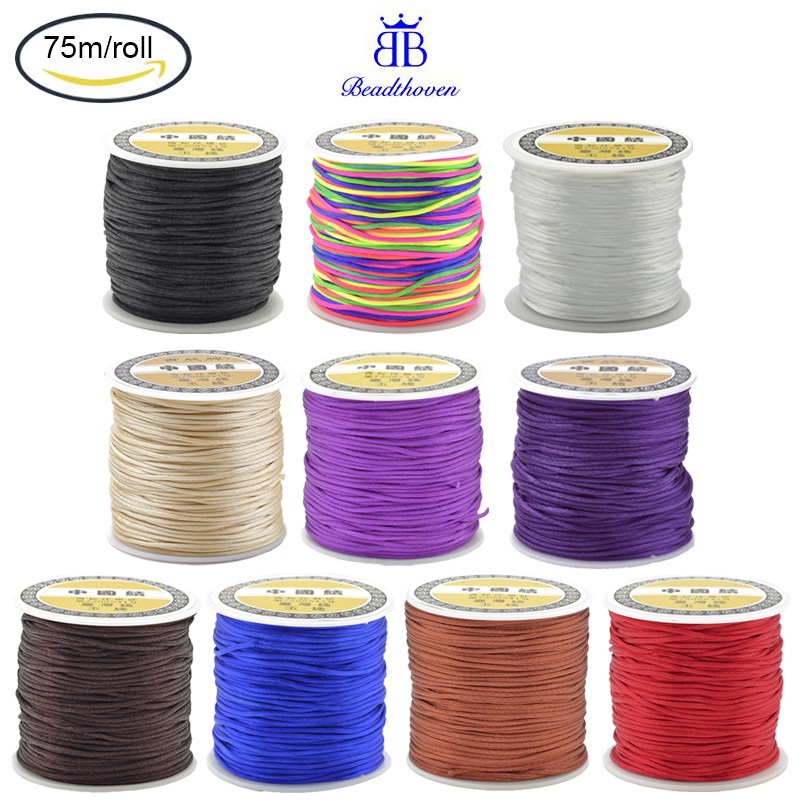 Ready Stock 1mm 75m/roll Rattail Satin Cord Nylon Thread for Jewelry ...