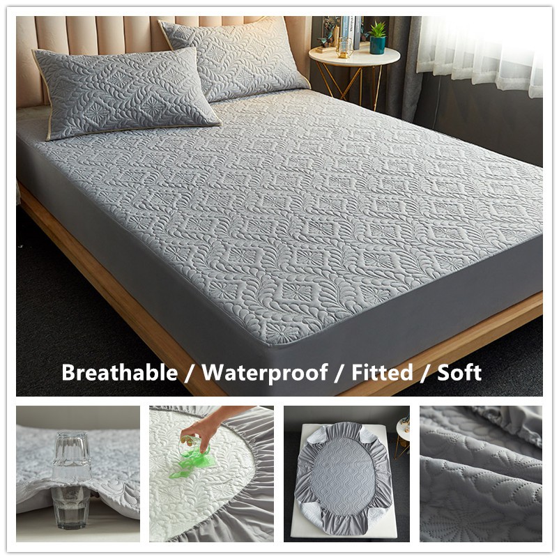 【100% Waterproof 】100% COTTON Fabric Mattress Protector Single Queen ...