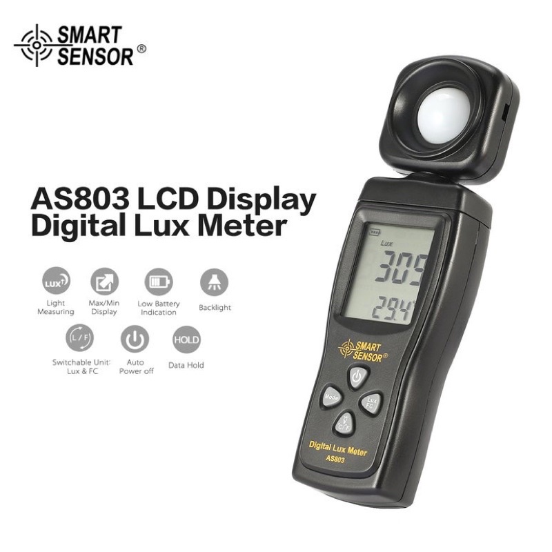 SMART SENSOR Mini Digital Lux Meter LCD Display Handheld Illuminometer ...