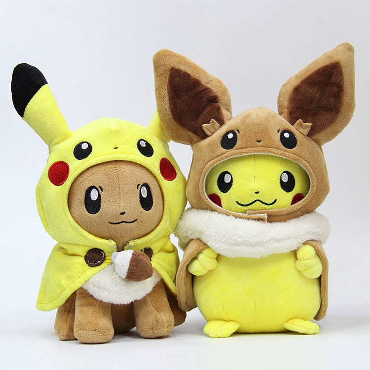 3 New Pokemon high quality Eevee Poncho Cosplay Squad Hoodie 8in Doll Plush Toy Bundle Set