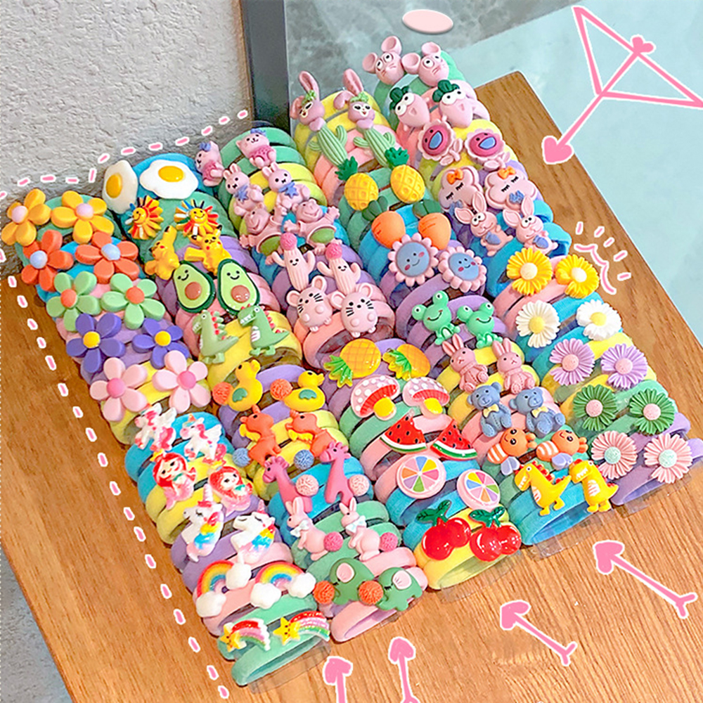 10PCS/Set New Girls Cute Cartoon Nylon Elastic Hair Bands Kids Sweet Rubber Band Hair Tie Scrunchie Fashion Hair Accessories