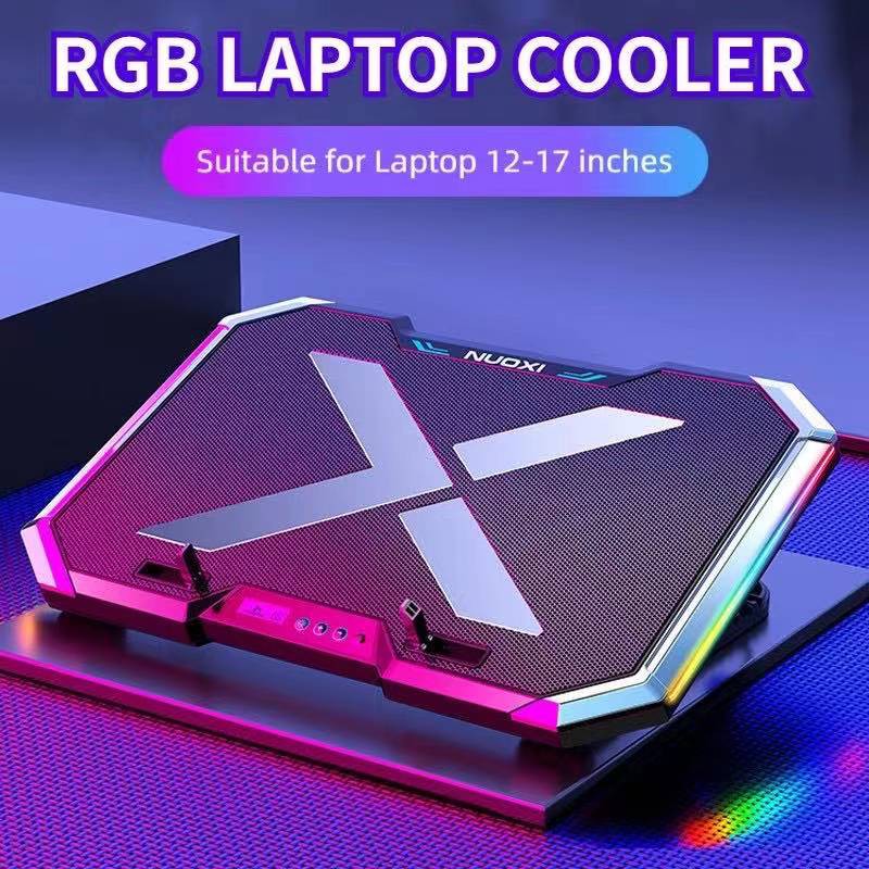 Six Fan Led Screen Two USB Port RGB Lighting Laptop Cooling Pad ...