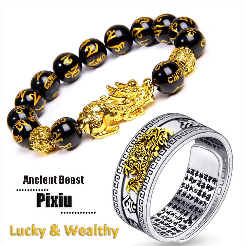 Adjustable Feng Shui Pixiu Wealth & Protection Ring – Stainless Steel, Red Stone, Simulated Gem, Silver Band